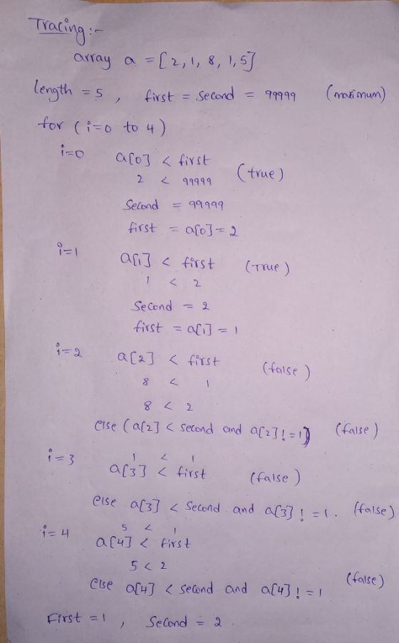 TYa 0 array a [1,1, 8, first: Second: 99999 length= 5, rnn(man) tor ( to ) < 99999 91999 tue Selond94199 first-ofoJ -1 a叮<fas