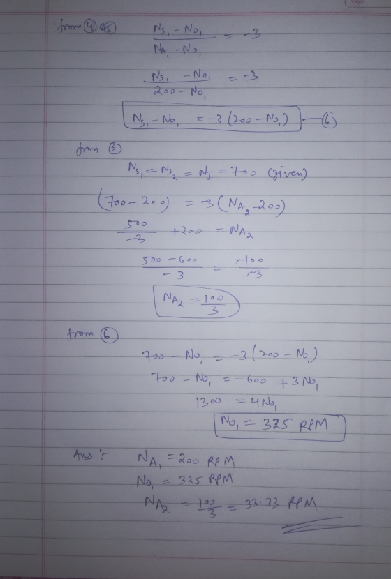 from @ eo Ns, - No, NA -No, -3 Ns, - No, 200 - No Ns, - No, e-3 (200 -No,) 6 from ③ Ns, = Ns = N₂ = 700 given) (Too - 200) =