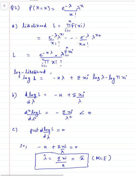 292) P(X=2) = e-^ a) likelihood an L = echt aber I di t=1 log - likelihood log i = -ux & & ni log A-log Ti si b) de landele c