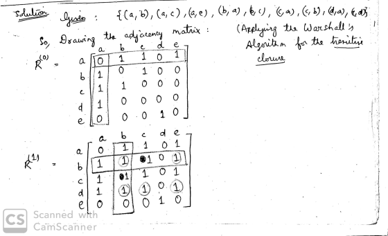 Р |о Schulion busein : {(a, b), (2, c),(a,e), (bia),60), ca), (5, 1), (l,a), 6 db3 o the adjacency matrix: (Applying the Wars