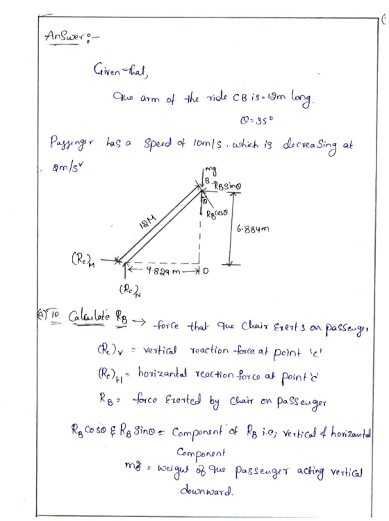 Given fal arm of the ride ce is 3m lon (C9- 35 &m /s 6.884m 9.809 m ィ on passend . cownward