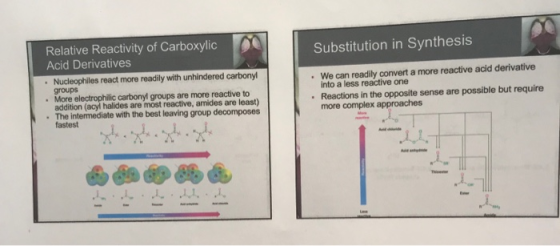 Relative Reactivity of Carboxylic Acid Derivatives Substitution in Synthesis Nucleophiles react more readily with unhindered