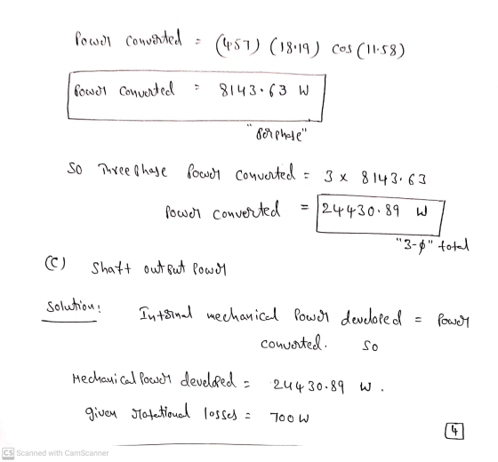 Power converted (457) (18.19) Cos (11:58) Power Converted 8143.63 W Porphase So Three Phase Power converted Power converted