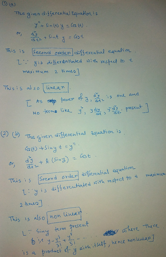 The given differential Equation is + sin(t) y = Cos (t). or + sint y = cost This is second onder differential equation I his