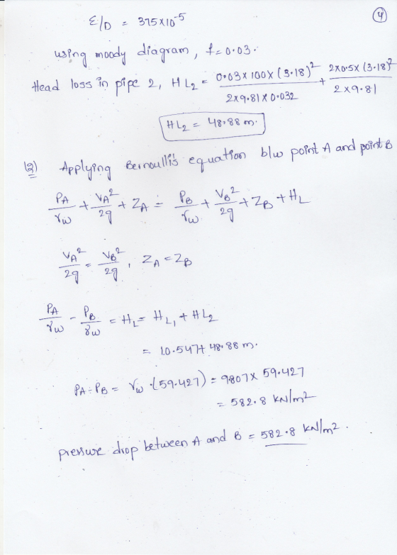 375X1001 4 Elo usping moody diagram, 120.03. Head loss in pipe 2, H lg = 0903x100x (8-18)280-5x (3-1892 2x9.81 2x9.81 X0-032