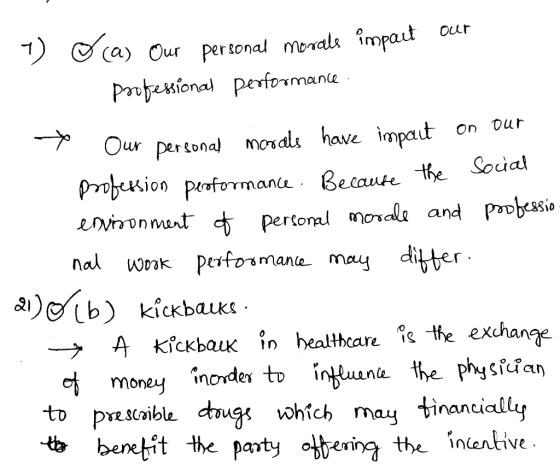 (a) Our personal morals impact our professional performance. * Our personal morals have impact on our profession performance.