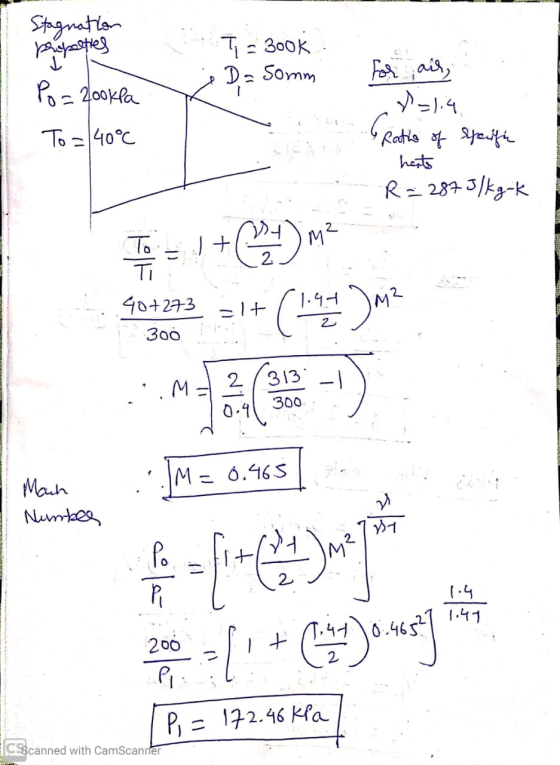 Stagnation propasties To = 300k Da omm fo - Доска To = 40°C For air, 7=1,4 6 Ratio of spaufik heats R = 287J/kg-k -273 9023 =