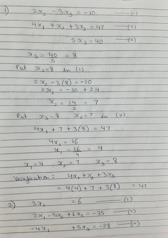 = - 10 202 3oz 40 to + 3x3 = 47 (11) 513 = 40 (111) x3 = 40 5 1₂=8 Put in (1 202 - 3 (8) -10 204 10 + 24 - 2 7 14 2 0,=7 Put