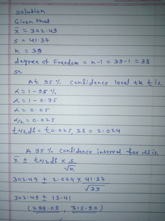 Solutio Given that At95% cenQ:dence level tle tis, t시2.di-to-o 25 3 g二2.024 A 95% Confidence intern a tor-uis 302 9 13.4