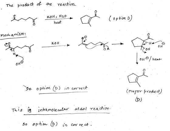 The product of the reaction, i KOH, H20 heat Coption D) Mechanism: KOH DH OH COH OHO / heat OHO Q so option (o) in correct (m