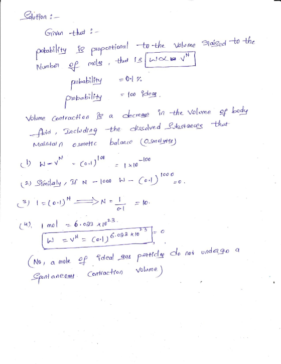 Cutfon Giventhat patabilty fe proportional-to -the volume laisedto the Numben op mole pababilty Pobabity 00 dea decreaye in t
