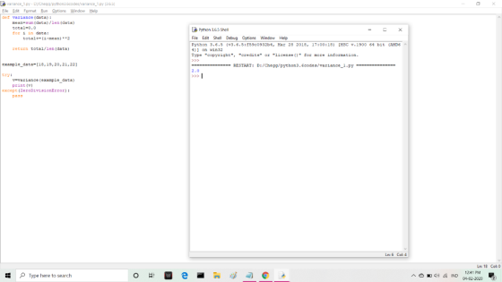 variance_1.py - DyChega/python3.6codes/vanance_1.py 36.5) Eile Edit Format Run Options Window Help det variance (data) mean-s