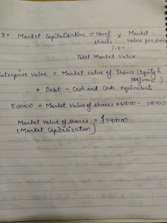 30 Market Capitalization = No.of x Market w shares be value per share Total Market value interprise value = Market value of S