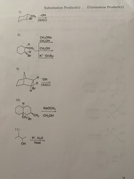 Substitution Product(s) Elimination Product(s) CH, ON CH, OH ,,H CH3OH CH3 H Br K* -Ot-Bu H OH D DMSO NaOCH CH3Br сн. сн,он
