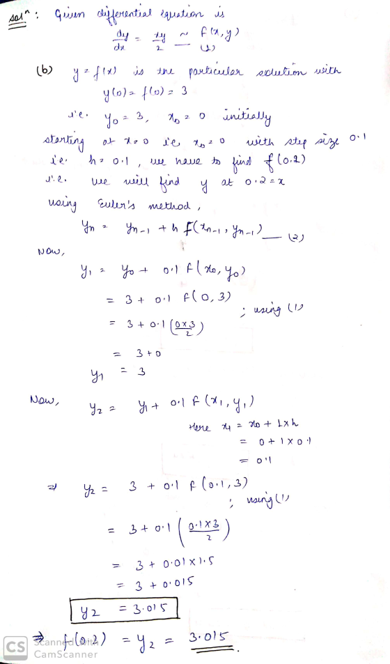 ses : Guien chifferential iguation is ty ~ fla,y) du 2 - 4 oil (6) y = f(x) is the particuler solution with y(o)= 166): 3 di