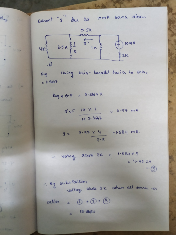 nly. 10mA due to eurent source alone 0.5k loma UKZ 3.5k IK प 2K. Db Req using series- Parrallel Basics to solea El.8663 Reqs+
