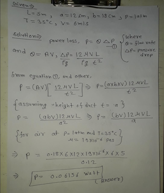 601«Hon tahere povaer loss,s rate l and s-AV, △p= 12.HV L d rop Sreation and other 七 6 2 fassunning .. height of duct t= a 3
