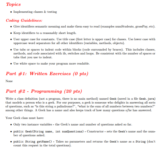 Write a class definition (not a program, there is