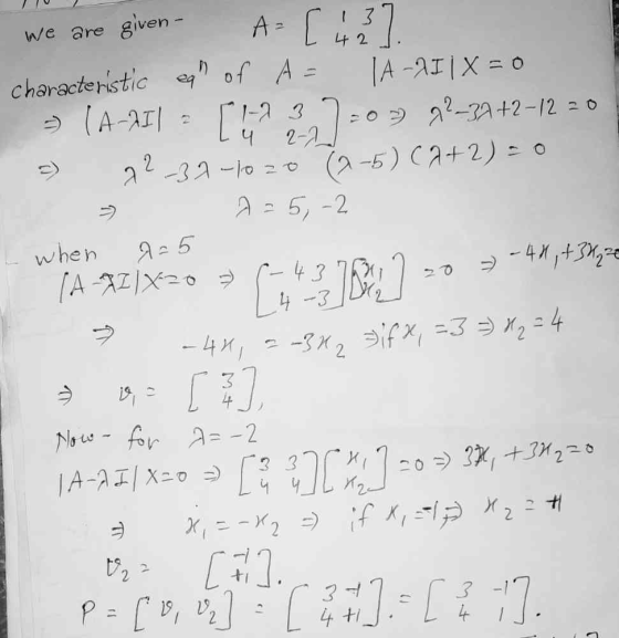 2 9-5 we are given - A=[ 43 characteristic eqp of A IA-21 X=0 - (A-II [ 17 3 750 -02 22-32 +2-12 20 2-2 22-32-10 zo (2-5) (2