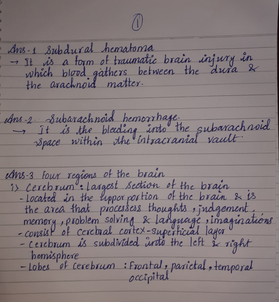 Ans-1 8ubdural hematoma It is a torm ot traumatic brain injury which blond gathers between the dura & the arachnoidmatter in