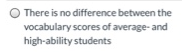 There is no difference between the vocabulary scores of average- and high-ability students