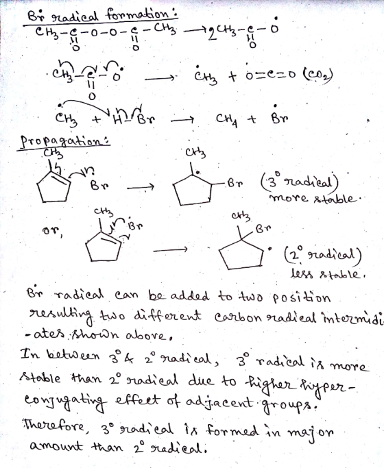 Br radical formation: . eng tren propagation tozeso (co) chat in et ... criz more stable. » J (2 radical) less stable, Bir ra
