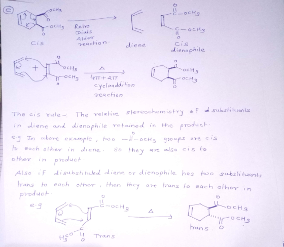 ocH3 oCH3 Reho Dials Alder reacon GOCH3 Cis ddienophile Cis diene ocHs OCH cycloadditon vule- The relative stereochemistvy of