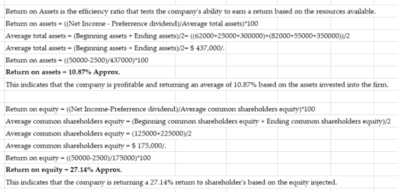 Return on Assets is the efficiency ratio that tests the companys ability to earn a return based on the resources available.