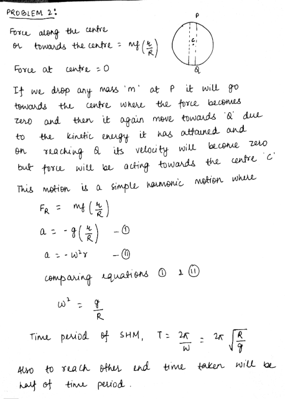 PROBLEM 2 FoT aleng th cenfre towands the entre Fore at centre 0 If we diop any mas m at P it will go centre where towands