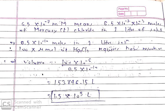 Page No. Data 6.5 x 17m M of Mercury ct) me on chlorida 6.5 x 16 7 x 13 molen ti 1 litre of soluti - wyl 65 X lura molesin 1: