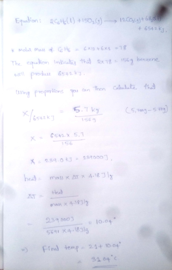 Equation 2016 (1) + 150,(G) 1260 g) + 6H₂O + 6542 kg. * Molal mass of G Ho - 6x12 + 6x9 = 78. The equation indicates that 2x1