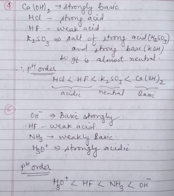 @ Ca 104, strongly basic Hel - strong acid HF - weak acid kaso salt of strong acid (H₂SO) w and strong base (koH) so gt id a