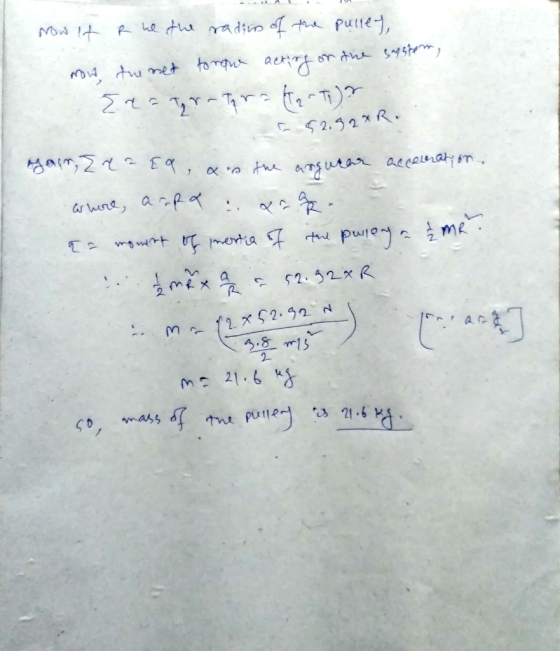 Now it r ne the radius of the pulley, now, the set torowe acting on the system, Eraar-Tara tart? 5 52.92*R. again, Ir? E9, a