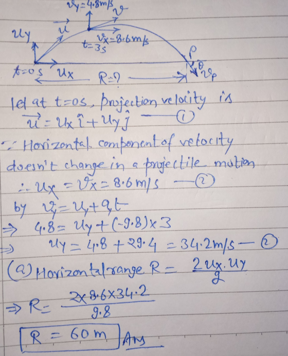 R lys i tot 86mb tos UX let at tos, projection velocity is u = Ux î + Uy i - 0 Horizontal. component of velocity doesnt chan