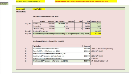 Answer is highlighted in yellow: As per Tax year 2019 rules, answer may be different for different year: Solution: $1,177,468