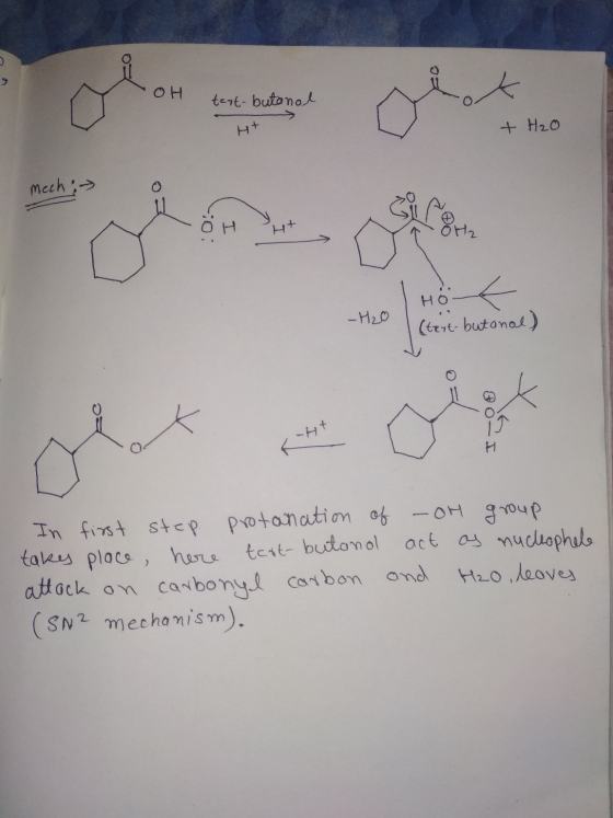 OH text-butanol н+ + H₂O mech :- — он н+ -H2O ert-butanol) 2071 In first step protanation of - OH group taky place here text-