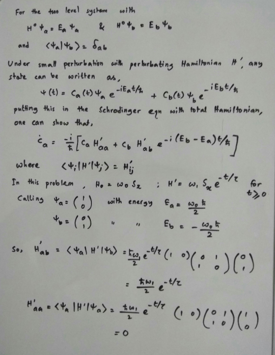 For the too level syben (05% stahe can be wwrilten as iEbt/h pubing4his in the Schrodinger er, wM total #^mi,ton;a», one can show thet where In this problem ผ. @oSz . Hะ a, snee Calling 4a.(t) w淋energy ea 2 ls 2 ㄊ ,