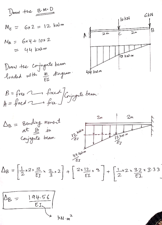 anw the B-M-[D GAN Mc 6x2 = 12 kN·m lo KN 44 kN.m eAm 44 kN.W 2m at p Gjye ET Er + I-1-x2 x 32 x 3.33 EL 2. A4.56 E j 2 KN m