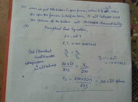 -3.0c (a) when use put this ballon in yourfreezey tohere tt ts ser, when goo opon the tree之erin half an hour, ttuill CodafBe