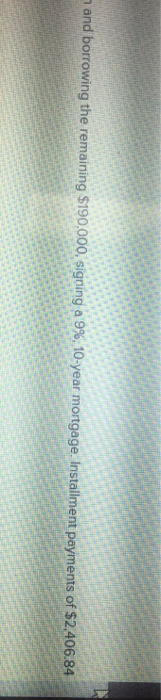 and borrowing the remaining $190,000, signing a 9%, 10-year mortgage. Installment payments of $2,406.84