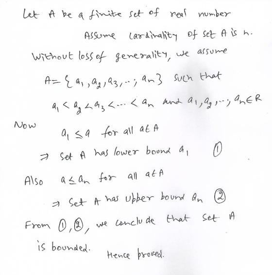 Let A be a finite set of rea number ASSume LArAmanty of Set A s h Without loss oft generality, e assume A 4,,a3, -- an3 SUen