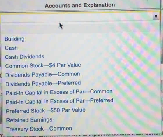 Accounts and Explanation Building Cash Cash Dividends Common Stock-$4 Par Value Dividends Payable—Common Dividends Payable—Pr