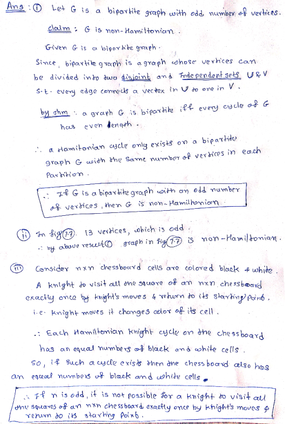 Ans D Let a biparite graph wth odd numbey ol vertic G is vertices claim G is non- Hamiltoniam Given G a bipoegraph Since, bip
