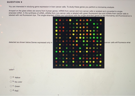QUESTION 9 You are interested in studying gene expression in liver cancer cells. To study these genes you perform a microarra