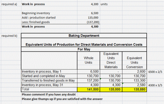 required a) Work in process 4,300 units 6,500 Beginning inventory Add: production started Less: finished goods Work in proces
