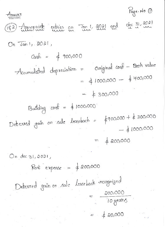 Anseven Page. No o €2) Dep ortes entrier on Tamil, 2021 and dec 31, 2014 On Jan 1, 2001, cash = $900,000 Accumulated deprecia