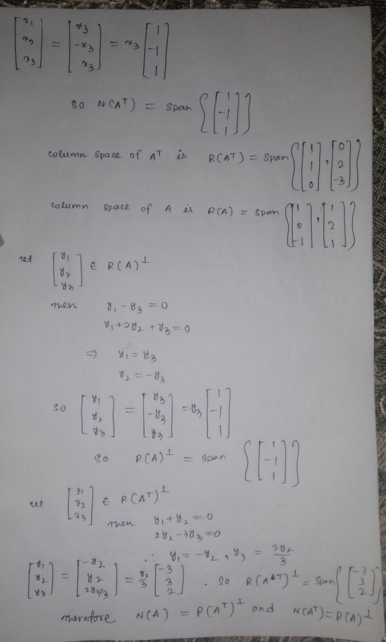 93 BE x2 so NCAT) = Spen SED column space of AT es RCAT) = Span column space of A is RCA) : z span 010 y E RCAT Then 8,-8, =