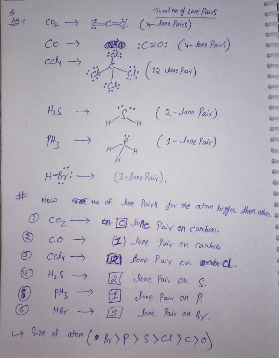 Total No of Lone Pais -C-O (Jone Pairs) Ay Coz c10: (4-one Pais Co ccly IR 12 one Pair Jone Pair) (2- C1-Jone Pair) H (3-Jone