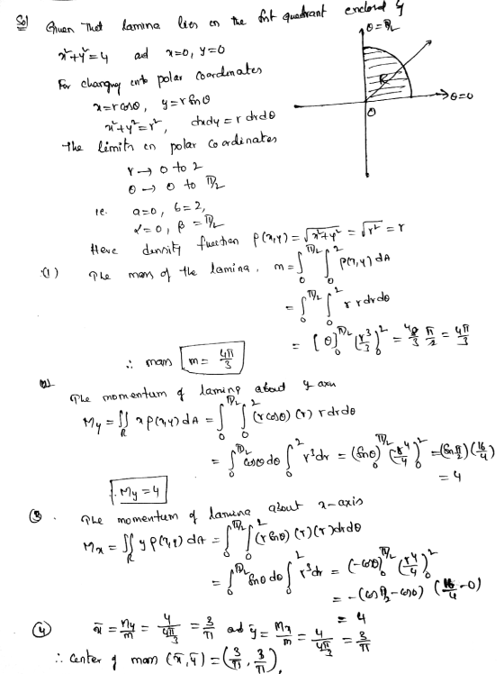 otoco 1 een that lamine lies in the fist quetrant enclord 4 0= &ty=4 and a=0, y=0 for chanque entro polar Coordinates x=raoso