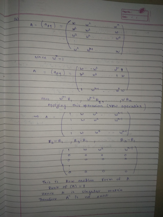 Page No.: Dato: A-ap uU lu since w l lw Here w R uS 1 LS uw Rank of CA1 Hence A is sin TherefereA note ist